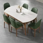 طاولة طعام خشبية رخامية مع كراسي متينة