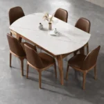طاولة طعام خشبية رخامية مع كراسي متينة