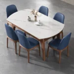 طاولة طعام خشبية رخامية مع كراسي متينة