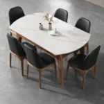 طاولة طعام خشبية رخامية مع كراسي متينة