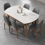 طاولة طعام خشبية رخامية مع كراسي متينة