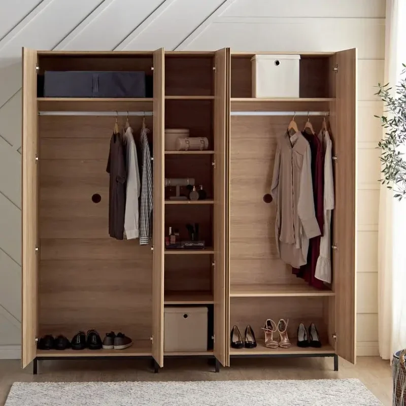 خزانة ملابس خمسة أبواب خشبية مع زجاج متين