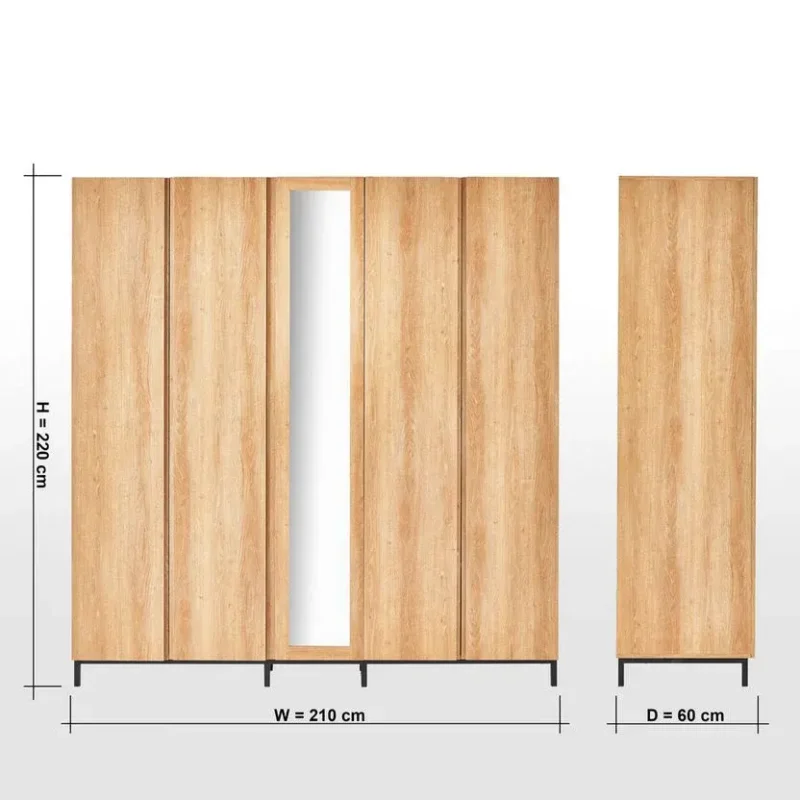 خزانة ملابس خمسة أبواب خشبية مع زجاج متين