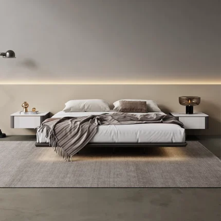 سرير معلق بتصميم مودرن مع اضاءة سفلية
