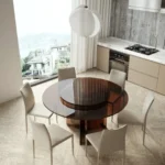 طاولة طعام مستديرة مع سطح زجاجي