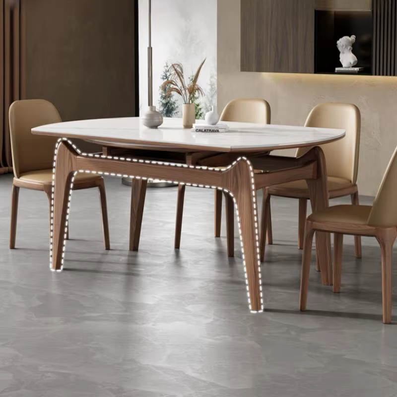 طاولة طعام خشبية رخامية مع كراسي متينة