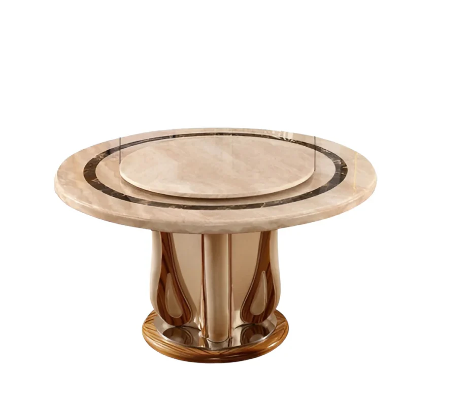 طاولة طعام رخامية دائرية مع كراسي كلاسيكية
