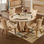 طاولة طعام رخامية دائرية مع كراسي كلاسيكية