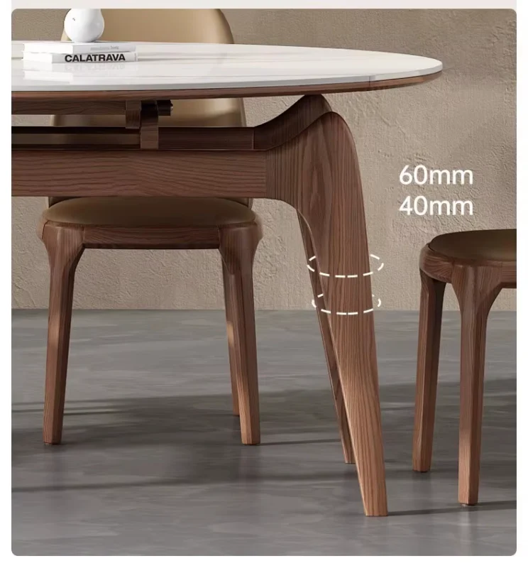 طاولة طعام خشبية رخامية مع كراسي متينة