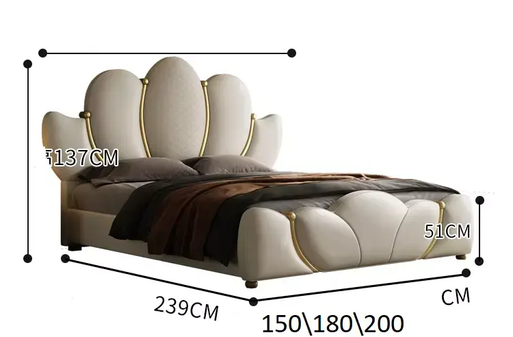 سرير غرفة نوم مع كمودينة بتصميم فاخر