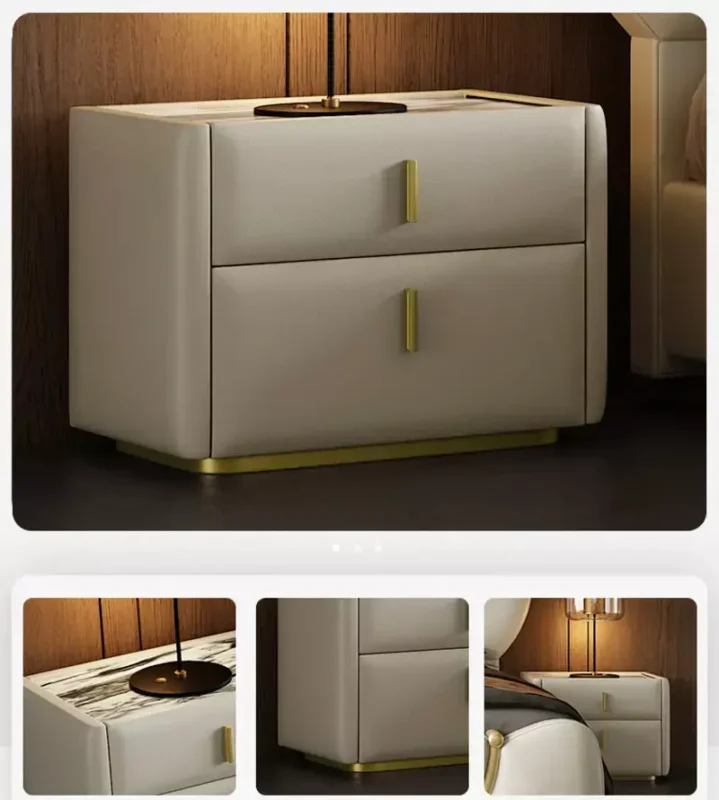 سرير غرفة نوم مع كمودينة بتصميم فاخر