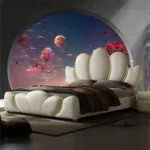 ⁦سرير غرفة نوم مع كمودينة بتصميم فاخر⁩ - الصورة ⁦4⁩