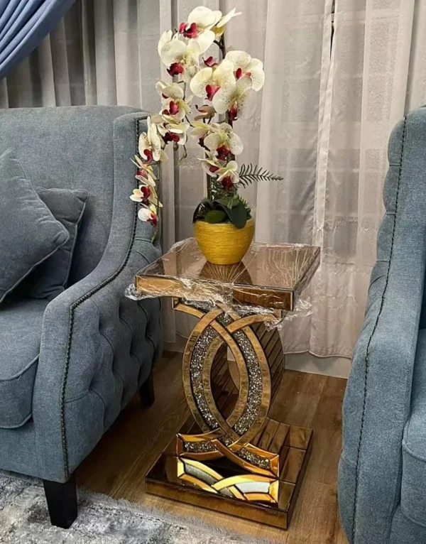 طاولة خدمة استيل وسطح زجاجي