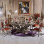 طاولة طعام كلاسيك دائرية خشب بتصميم ملكي