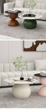 ⁦طاولة قهوة من رخام على شكل دائري⁩ - الصورة ⁦2⁩