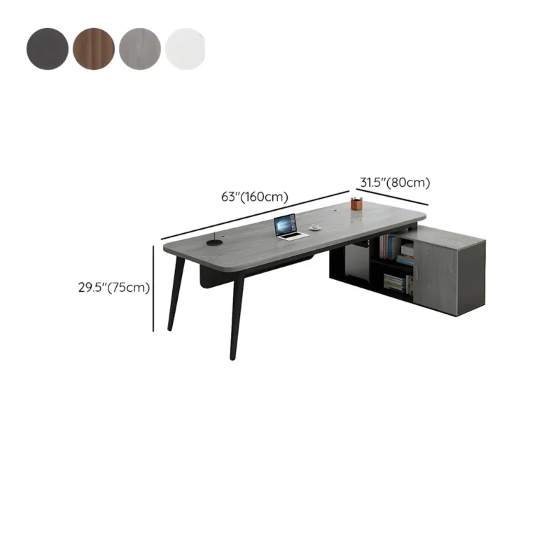 مكتب خشبي مع خزانة جانبية بأدراج مميزة