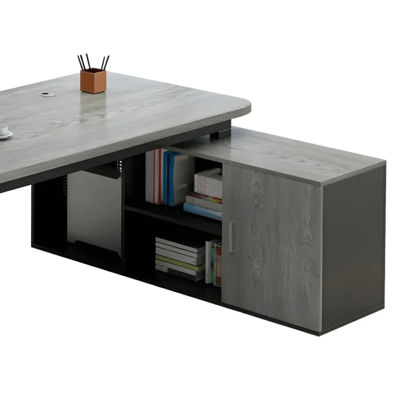 مكتب خشبي مع خزانة جانبية بأدراج مميزة