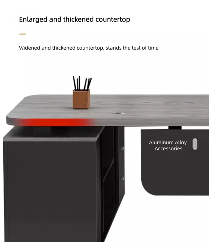 مكتب خشبي مع خزانة جانبية بأدراج مميزة