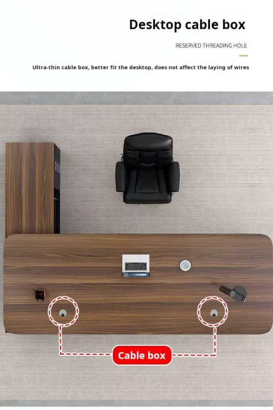 مكتب خشبي مع خزانة جانبية بأدراج مميزة