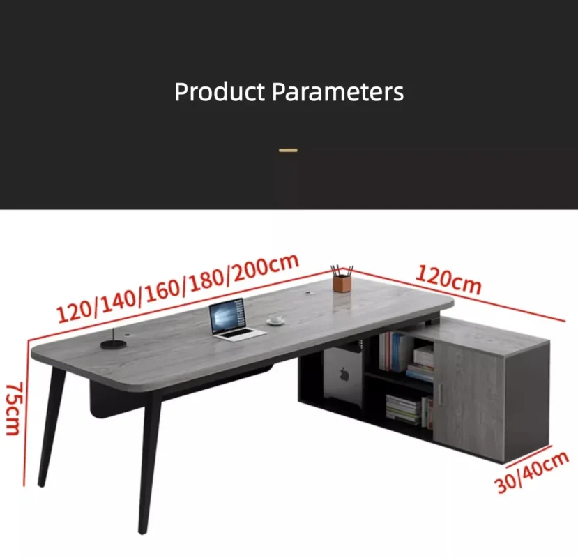 مكتب خشبي مع خزانة جانبية بأدراج مميزة