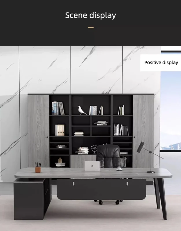 مكتب خشبي مع خزانة جانبية بأدراج مميزة