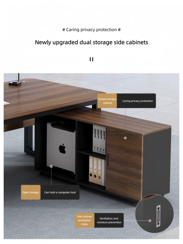 مكتب خشبي مع خزانة جانبية بأدراج مميزة