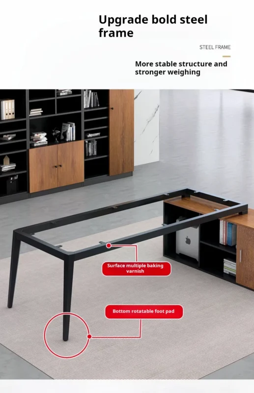 مكتب خشبي مع خزانة جانبية بأدراج مميزة