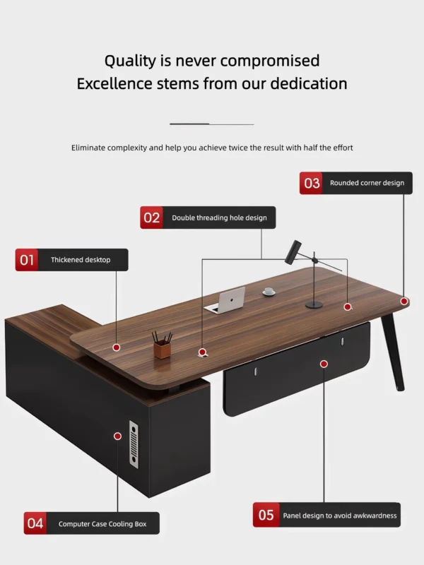 مكتب خشبي مع خزانة جانبية بأدراج مميزة