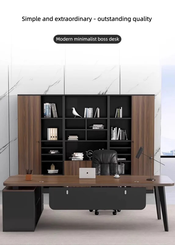 مكتب خشبي مع خزانة جانبية بأدراج مميزة