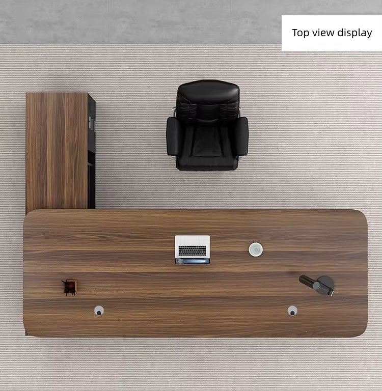 مكتب خشبي مع خزانة جانبية بأدراج مميزة