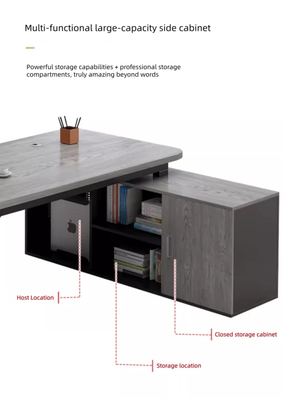 مكتب خشبي مع خزانة جانبية بأدراج مميزة