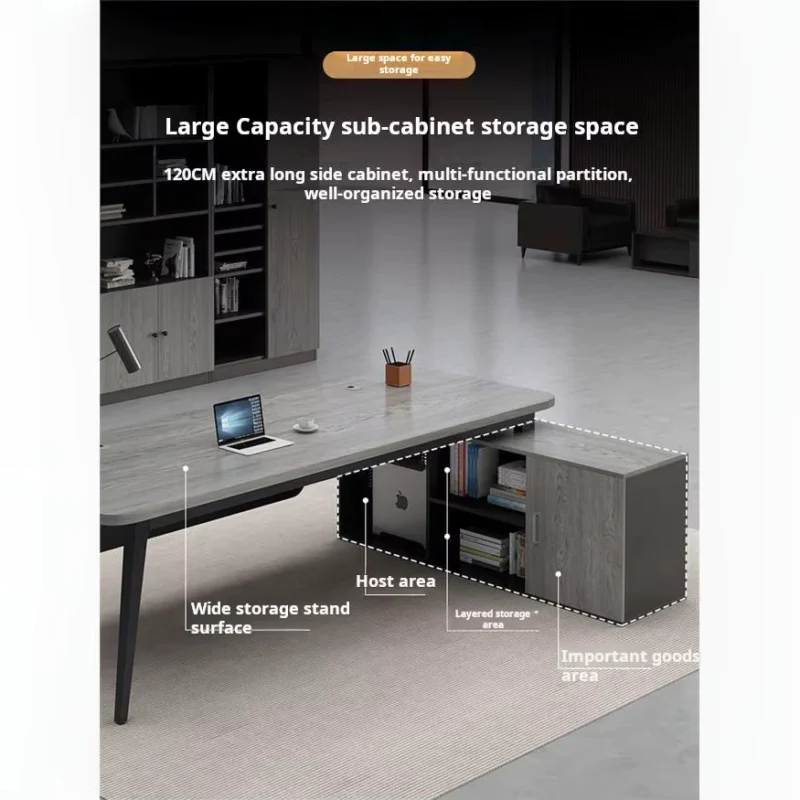 مكتب خشبي مع خزانة جانبية بأدراج مميزة