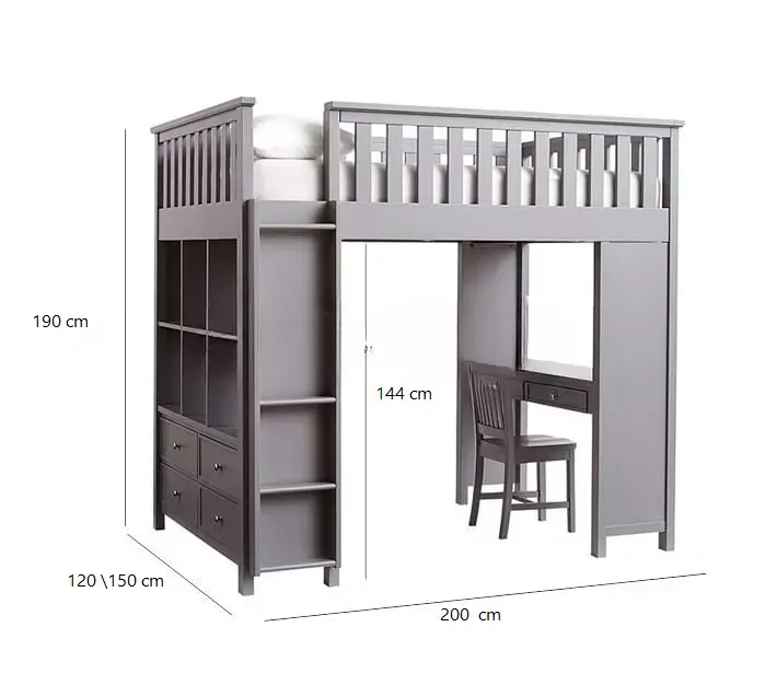 سرير خشب اطفال مع مكتب داخلي