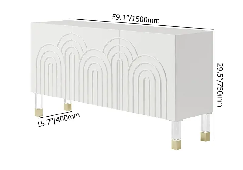 طاولة بوفيه مودرن بيضاء بثلاثة أبواب بنقشة متموجة