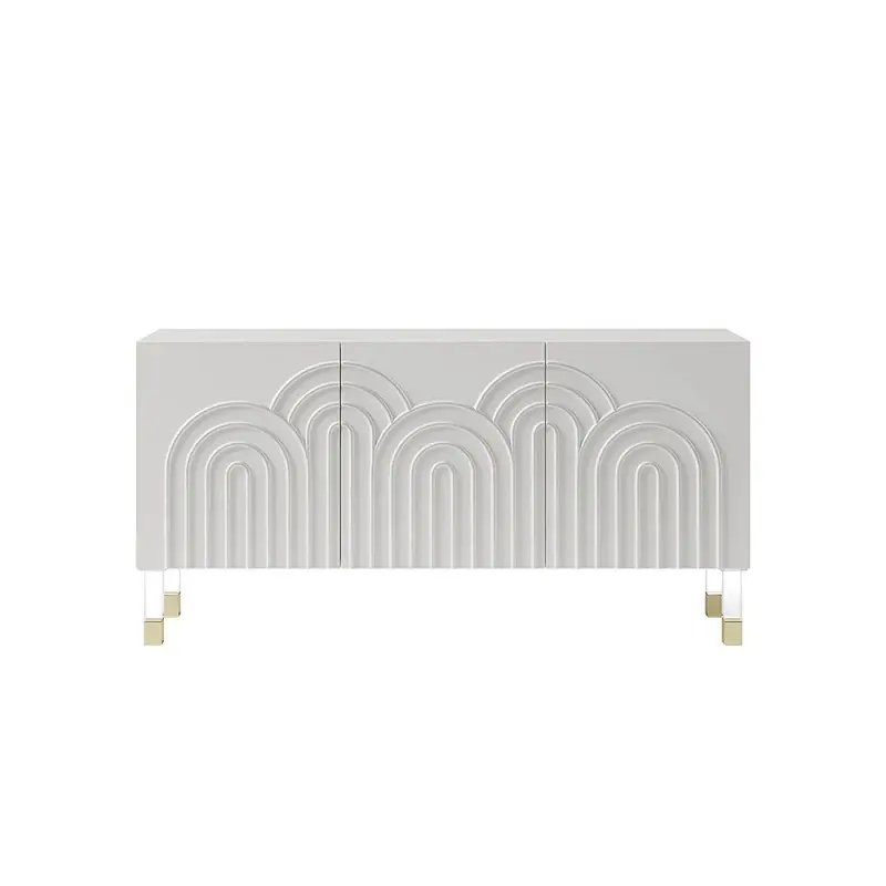 طاولة بوفيه مودرن بيضاء بثلاثة أبواب بنقشة متموجة