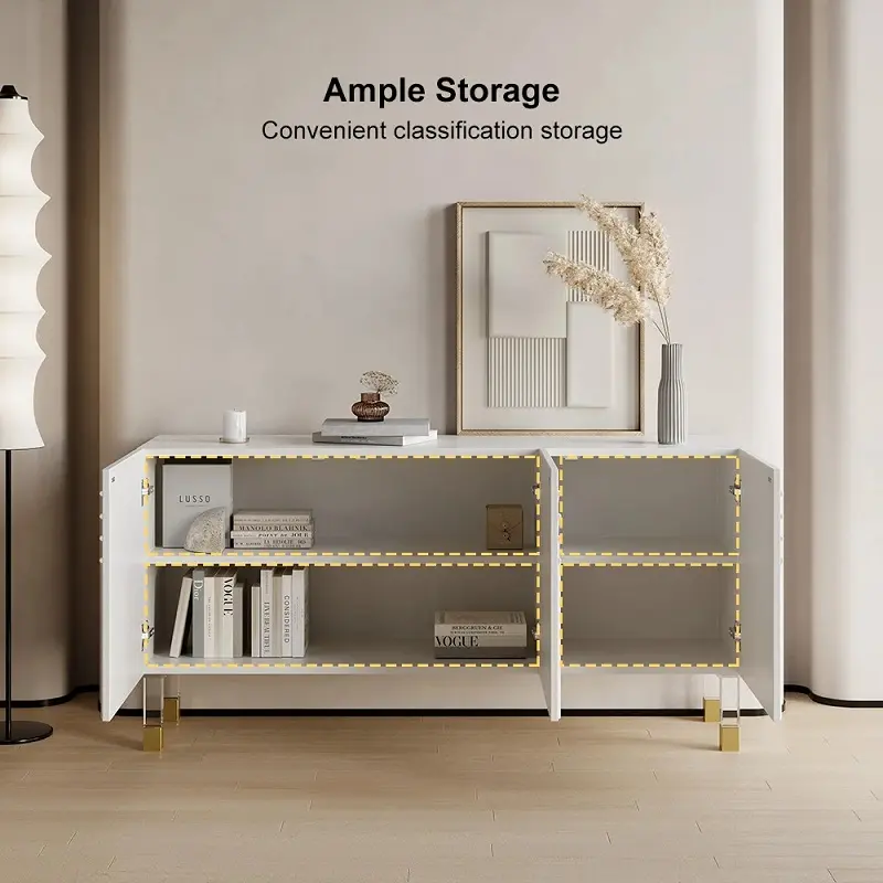 طاولة بوفيه مودرن بيضاء بثلاثة أبواب بنقشة متموجة