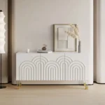 طاولة بوفيه مودرن بيضاء بثلاثة أبواب بنقشة متموجة