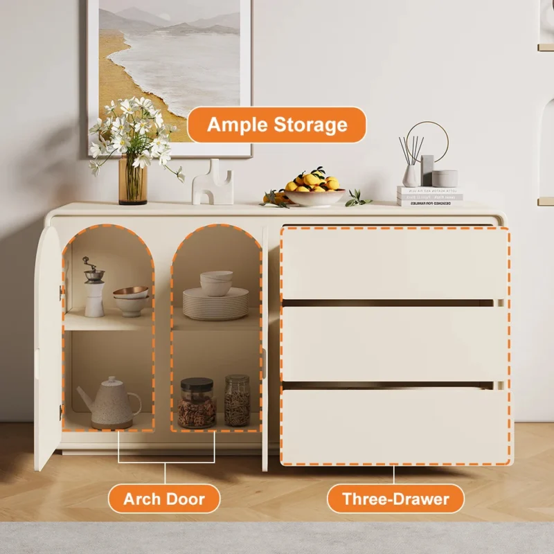 طاولة بوفيه جانبي مودرن مع تخزين وأبواب مقوسة