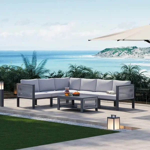 طقم كنب جلسات خارجية زاوية مع طاولة قهوة