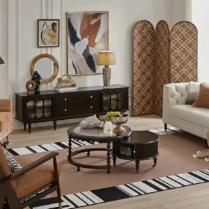 طاولة تلفاز بأبواب زجاجية