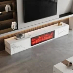 طاولة تلفاز خشبي مع مدفأة كهربائية