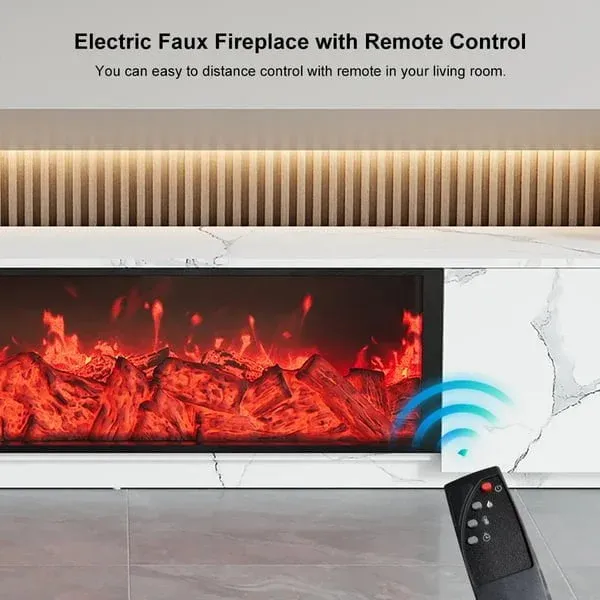 طاولة تلفاز خشبي مع مدفأة كهربائية 