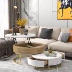 طاولة قهوة مستديرة عصرية مع سطح قابل للرفع