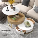 طاولة قهوة مستديرة عصرية مع سطح قابل للرفع - Image 2