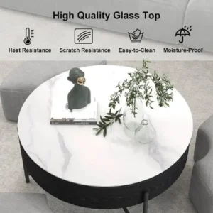 طاولة قهوة دائرية عصرية قابلة للرفع مع مساحة تخزين