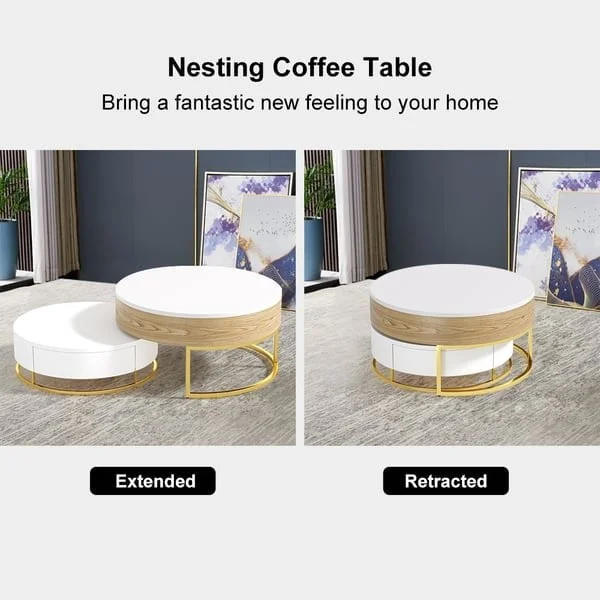 طاولة قهوة مستديرة عصرية مع سطح قابل للرفع