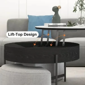 طاولة قهوة دائرية عصرية قابلة للرفع مع مساحة تخزين