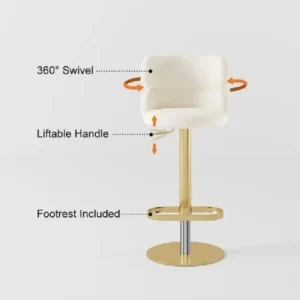 طقم 4 كراسي بار دوارة بمساند ظهر منحنية وقابلة للتعديل مع لمسات ذهبية