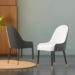 كرسي طاولة طعام عصري من الجلد مع أرجل معدنية