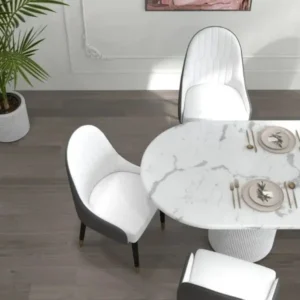 كرسي طاولة طعام عصري من الجلد مع أرجل معدنية